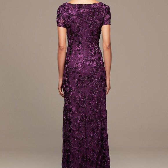 Alex Evenings Eggplant Purple Sequin Rosette Evening Gown - Picture 4 of 4